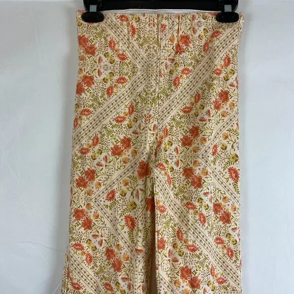 Show Me Your Mumu Pants XS Peach Green Coral Floral Elastic Waist Pull-On Denim - Picture 2 of 12
